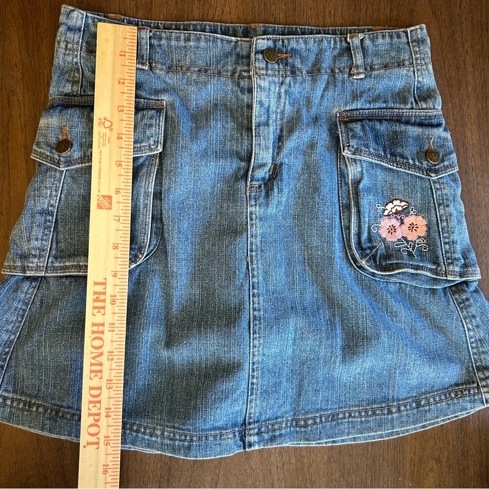 Y2K Disney Fairies Floral Denim Jean Skirt Skort Girls Size 16 Embroidered - Picture 8 of 9